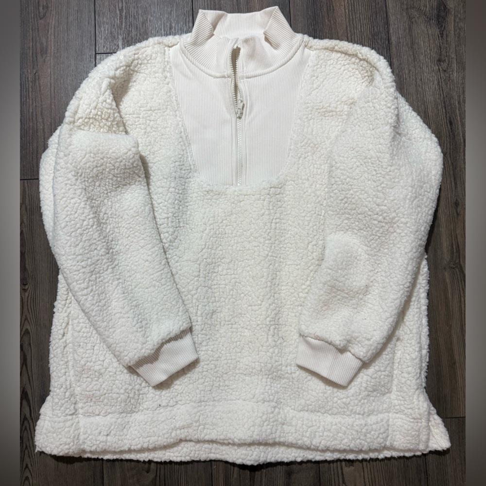 Aerie Women’s White Sherpa Half Zip Pullover Women’s XL EUC